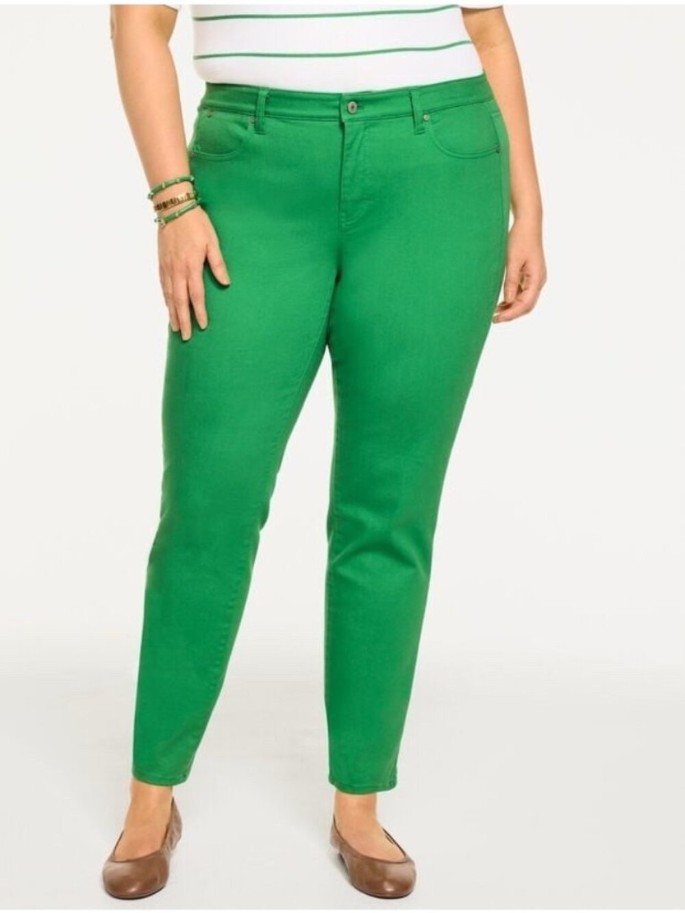 Talbots Women’s Green Stretch Chino Pants Slim 16W Plus NWT